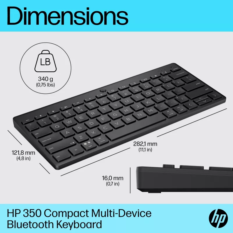 HP 350 Compact Multi-Device Bluetooth tastatūra, bezvadu, Bluetooth, mehāniska, QWERTY, melna