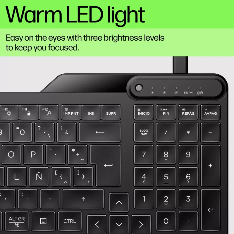 HP 400 aizmugurē izgaismota vadu tastatūra, pilnā izmērā (100%), vadu, USB, mehāniska, QWERTY, melna
