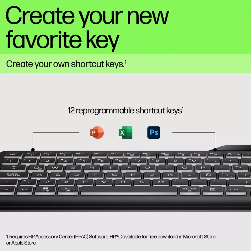 HP 400 aizmugurē izgaismota vadu tastatūra, pilnā izmērā (100%), vadu, USB, mehāniska, QWERTY, melna
