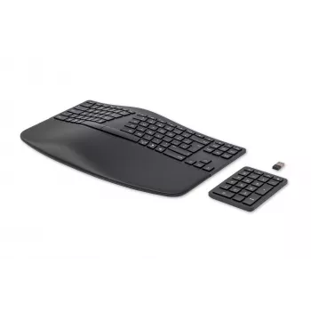 HP 960 ergonomiskā bezvadu tastatūra, pilna izmēra (100%), bezvadu, RF bezvadu + Bluetooth, membrānas, QWERTY, melna