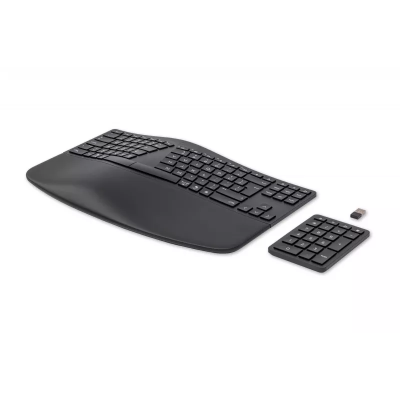 HP 960 ergonomiskā bezvadu tastatūra, pilna izmēra (100%), bezvadu, RF bezvadu + Bluetooth, membrānas, QWERTY, melna