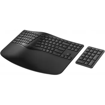 HP 965 Ergonomic bezvadu tastatūra, pilna izmēra (100%), bezvadu, RF bezvadu + Bluetooth, membrānas, QWERTY, melna