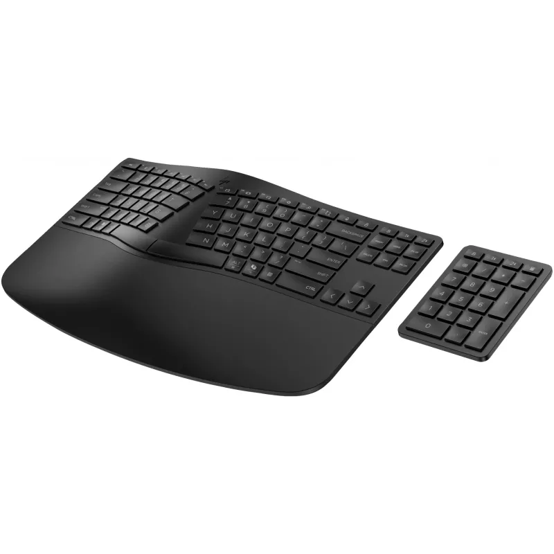 HP 965 Ergonomic bezvadu tastatūra, pilna izmēra (100%), bezvadu, RF bezvadu + Bluetooth, membrānas, QWERTY, melna