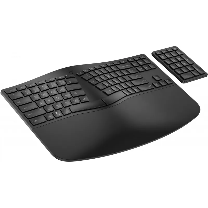 HP 965 Ergonomic bezvadu tastatūra, pilna izmēra (100%), bezvadu, RF bezvadu + Bluetooth, membrānas, QWERTY, melna