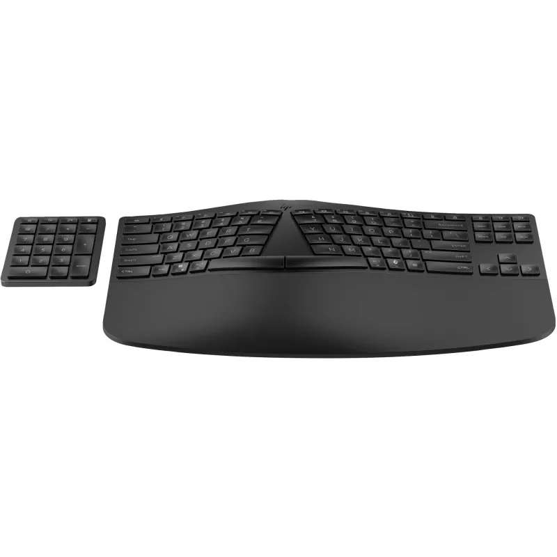 HP 965 Ergonomic bezvadu tastatūra, pilna izmēra (100%), bezvadu, RF bezvadu + Bluetooth, membrānas, QWERTY, melna