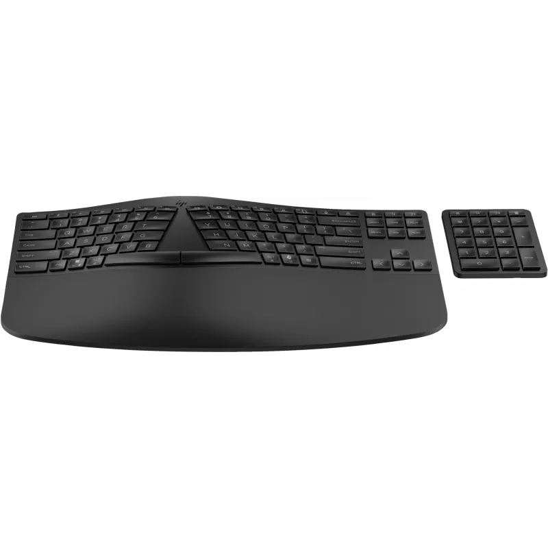 HP 965 Ergonomic bezvadu tastatūra, pilna izmēra (100%), bezvadu, RF bezvadu + Bluetooth, membrānas, QWERTY, melna
