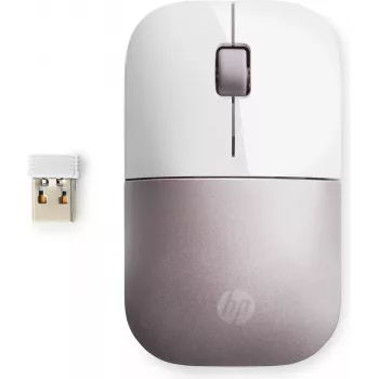 HP Wireless pele Z3700 - Balti/rozā, piemērota abām rokām, RF bezvadu, 1200 DPI, Rozā, Balta