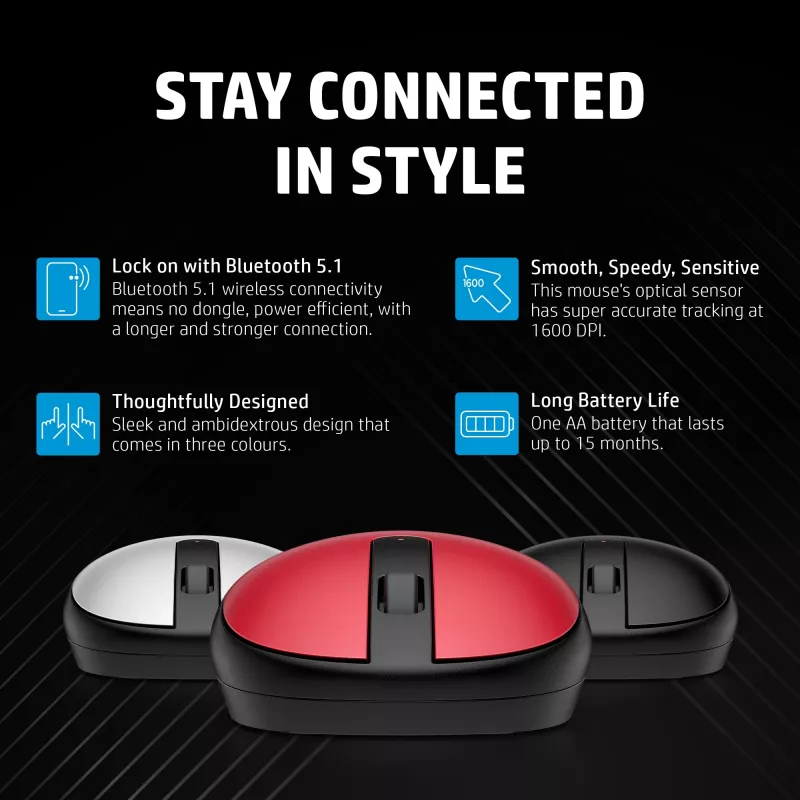 HP 240 Pike Silver Bluetooth pele, piemērota abām rokām, optiskā, Bluetooth, 1600 DPI, sudraba
