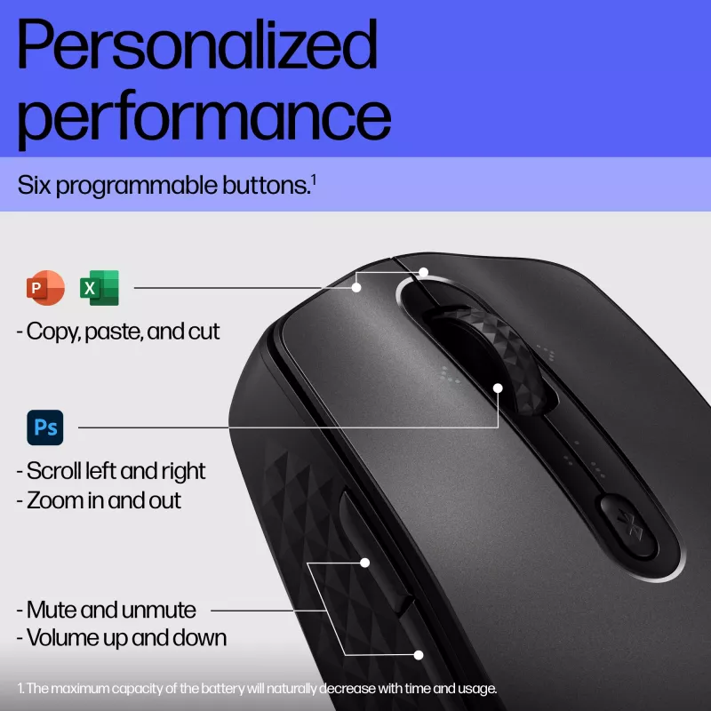 HP 690 uzlādējama bezvadu pele, piemērota abām rokām, Bluetooth, 4000 DPI, melna