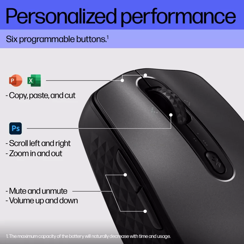 HP 690 uzlādējama bezvadu pele, piemērota abām rokām, Bluetooth, 4000 DPI, melna