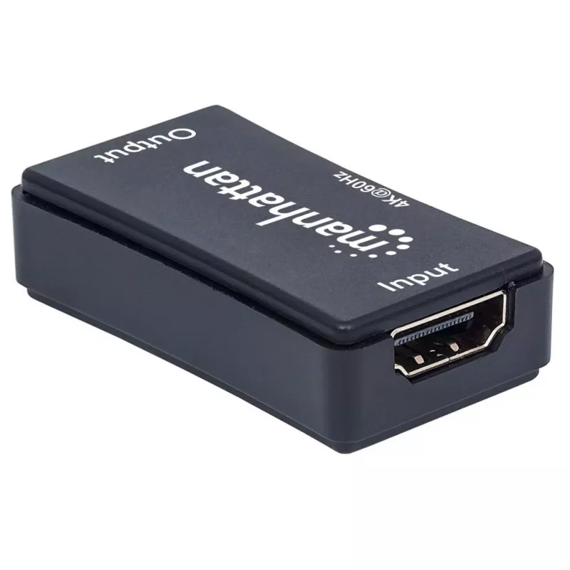 AV atkārtotājs Manhattan HDMI Repeater 4K@60Hz, 1xHDMI ieeja/izeja, 600 MHz joslas platums, līdz 40 m, barošana caur micro‑USB, melns