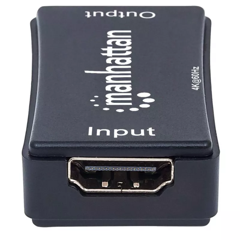 AV atkārtotājs Manhattan HDMI Repeater 4K@60Hz, 1xHDMI ieeja/izeja, 600 MHz joslas platums, līdz 40 m, barošana caur micro‑USB, melns