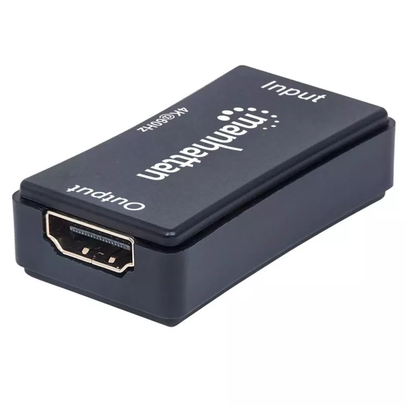 AV atkārtotājs Manhattan HDMI Repeater 4K@60Hz, 1xHDMI ieeja/izeja, 600 MHz joslas platums, līdz 40 m, barošana caur micro‑USB, melns