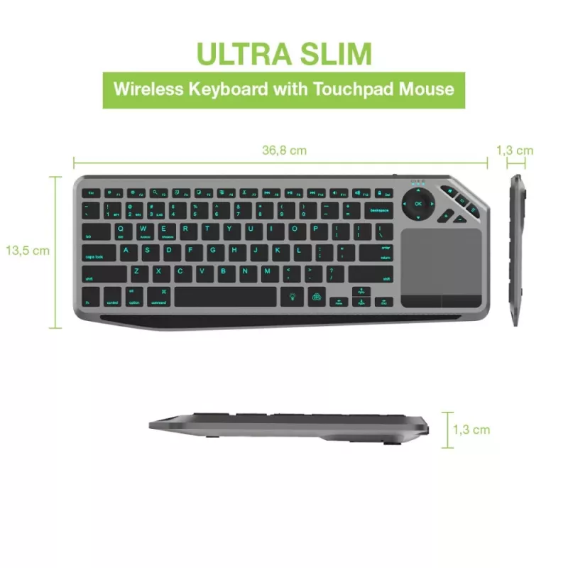Techly ICTB9801TB tastatūra Universāla RF Bezvadu + Bluetooth QWERTY US angļu Melna