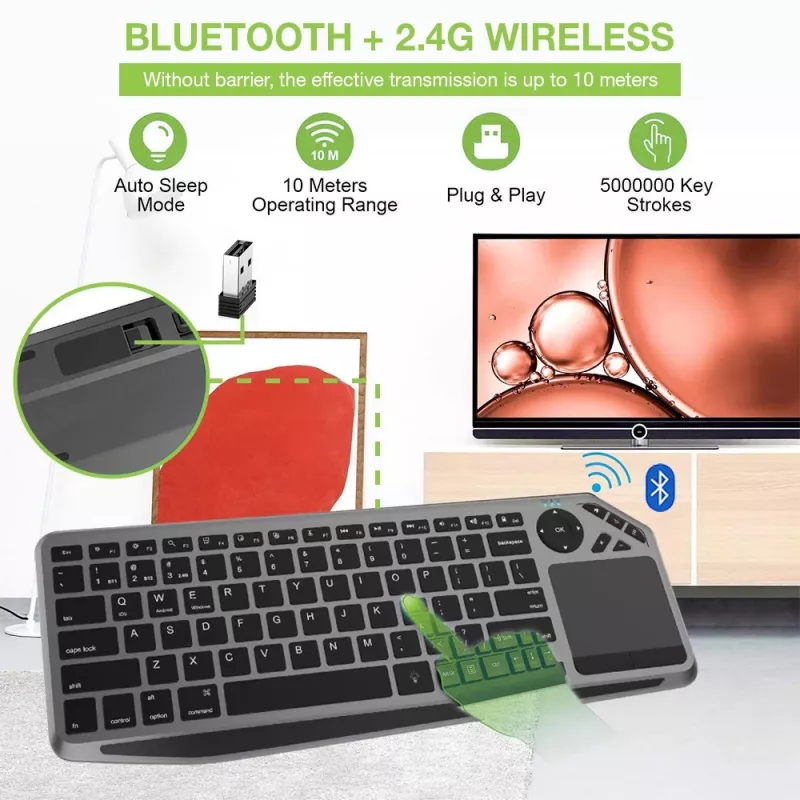 Techly ICTB9801TB tastatūra Universāla RF Bezvadu + Bluetooth QWERTY US angļu Melna