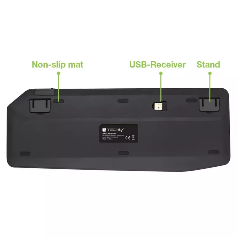 Techly ICTB9801TB tastatūra Universāla RF Bezvadu + Bluetooth QWERTY US angļu Melna