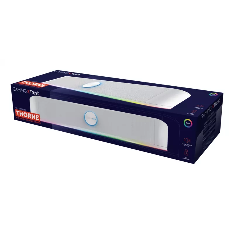 Trust RGB izgaismota skaņas josla GXT 619W Thorne, 2.0 kanāli, 6 W, 12 W, 6 W, 10000 Ω, 4 Ω