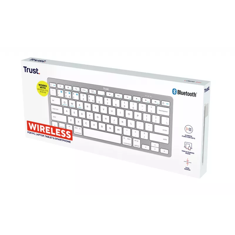 Trust 24651 bezvadu QWERTY US English klaviatūra, sudraba