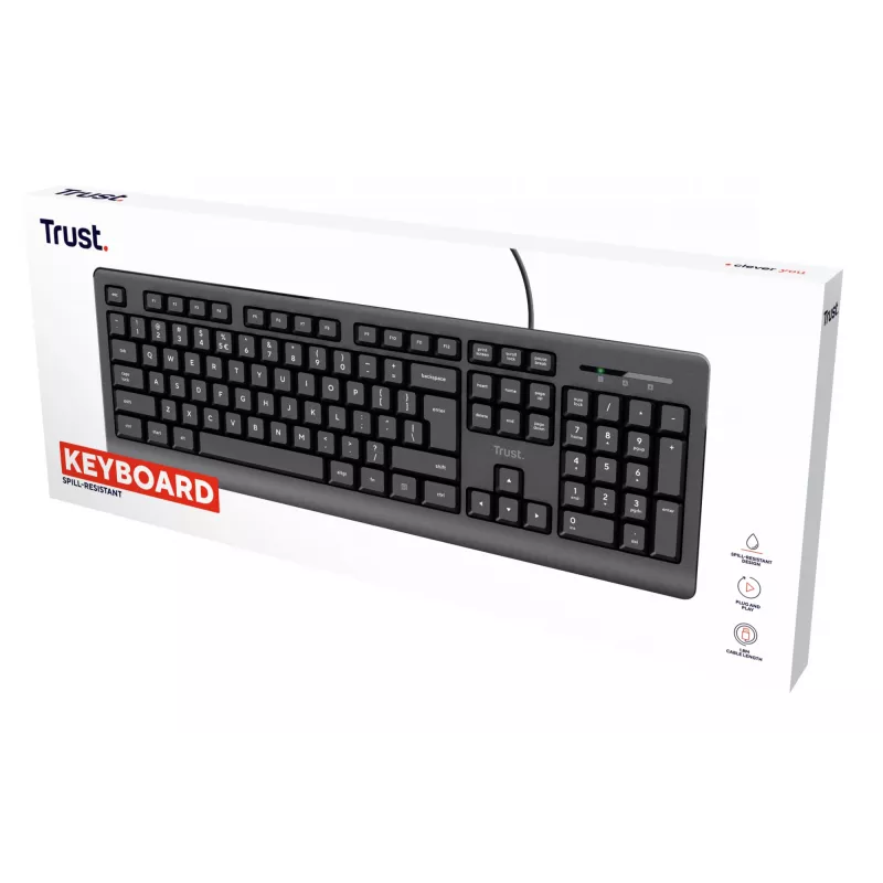 Trust 24639 tastatūra Office USB, nav US English, melna
