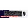 Bezvadu tastatūras un peles komplekts TRUST Primo — pilna izmēra QWERTY US angļu tastatūra, RF USB-A uztvērējs, 1200 DPI optiskā pele, melna