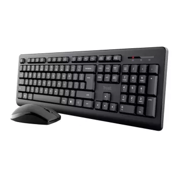 Bezvadu tastatūras un peles komplekts TRUST Primo — pilna izmēra QWERTY US angļu tastatūra, RF USB-A uztvērējs, 1200 DPI optiskā pele, melna