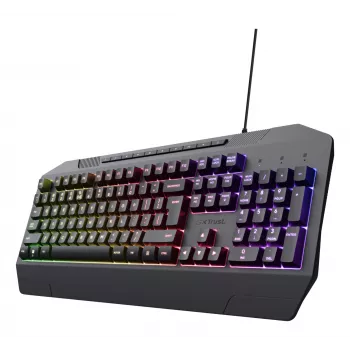 Vadu spēļu klaviatūra TRUST GXT 836 Evocx USB QWERTY US English, RGB fona apgaismojums, plaukstu balsts, 114 taustiņi, 110% izkārtojums