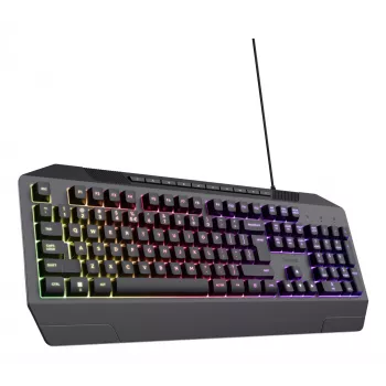 Vadu spēļu klaviatūra TRUST GXT 836 Evocx USB QWERTY US English, RGB fona apgaismojums, plaukstu balsts, 114 taustiņi, 110% izkārtojums