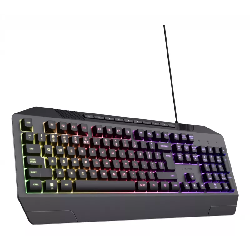 Vadu spēļu klaviatūra TRUST GXT 836 Evocx USB QWERTY US English, RGB fona apgaismojums, plaukstu balsts, 114 taustiņi, 110% izkārtojums
