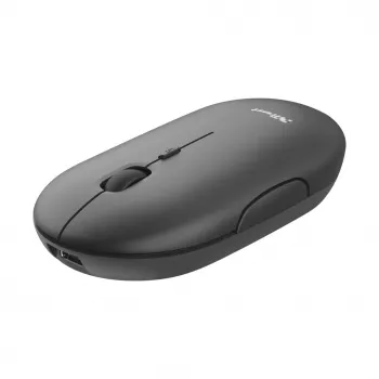 Trust Puck uzlādējama bezvadu īpaši plāna pele, piemērota abām rokām, optiska, RF bezvadu + Bluetooth, 1600 DPI, melna