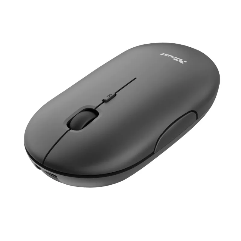 Trust Puck uzlādējama bezvadu īpaši plāna pele, piemērota abām rokām, optiska, RF bezvadu + Bluetooth, 1600 DPI, melna