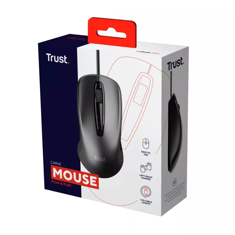 Trust Carve pele Birojs Piemērota abām rokām USB Type-A Optiskā 1200 DPI