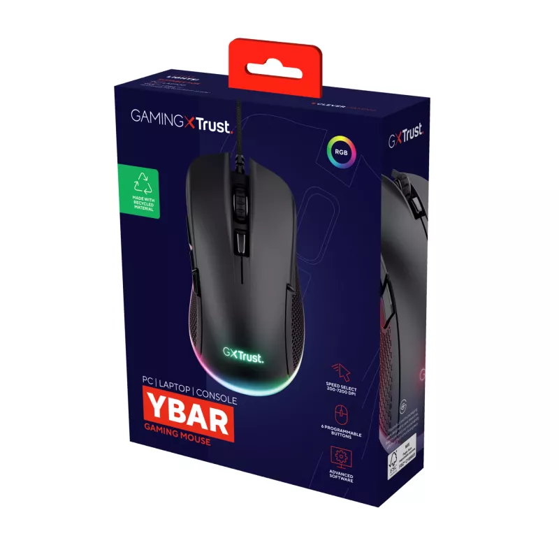 Trust GXT 922 YBAR pele spēlēm, labročiem, USB Type-A, optiskā, 7200 DPI
