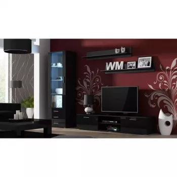 Peldošo sienas plauktu komplekts Cama Meble SOHO 1250×200×200 mm, skaidu plātne, melns matēts (divi plaukti)