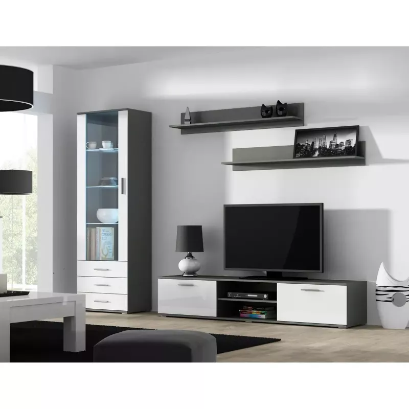 Peldošu sienas plauktu komplekts Cama Meble SOHO, 2 plaukti, 1250×200×200 mm, skaidu plātne, pelēks matēts