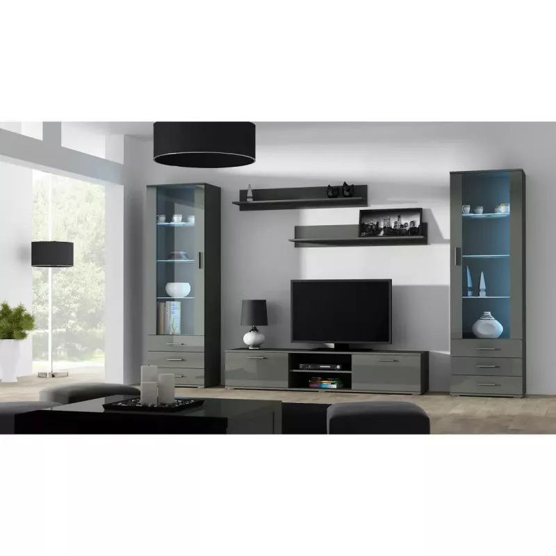 Peldošu sienas plauktu komplekts Cama Meble SOHO, 2 plaukti, 1250×200×200 mm, skaidu plātne, pelēks matēts