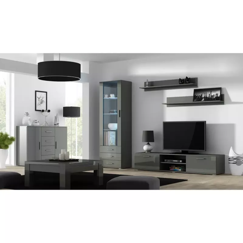 Peldošu sienas plauktu komplekts Cama Meble SOHO, 2 plaukti, 1250×200×200 mm, skaidu plātne, pelēks matēts