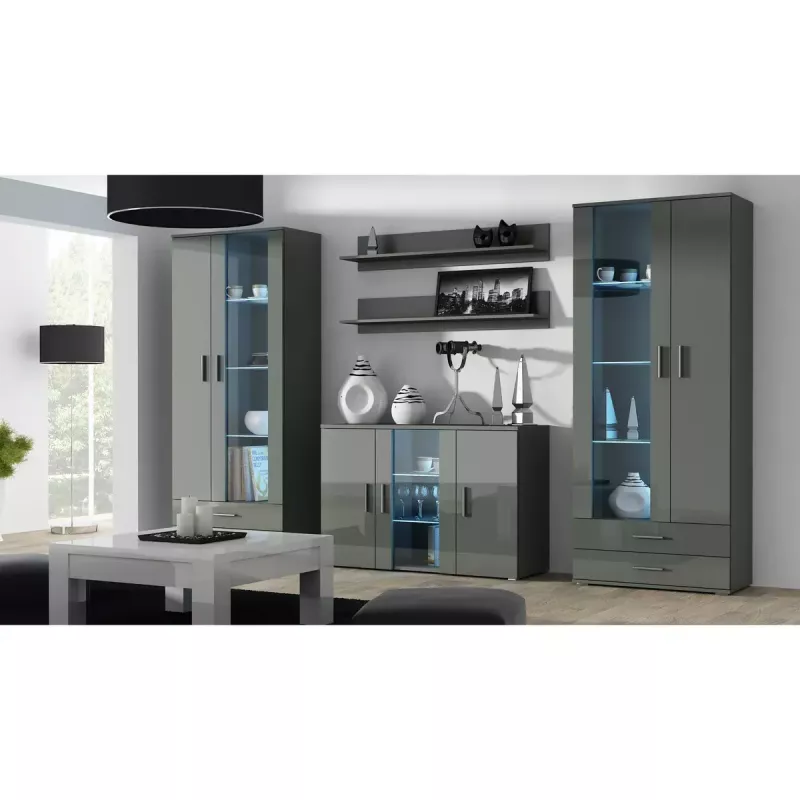 Peldošu sienas plauktu komplekts Cama Meble SOHO, 2 plaukti, 1250×200×200 mm, skaidu plātne, pelēks matēts