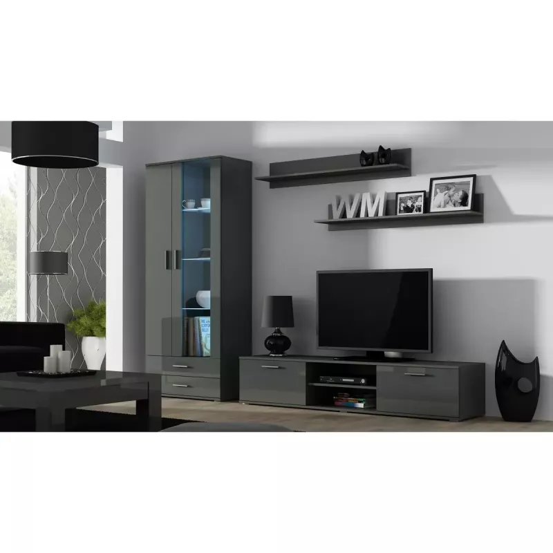 Peldošu sienas plauktu komplekts Cama Meble SOHO, 2 plaukti, 1250×200×200 mm, skaidu plātne, pelēks matēts