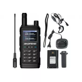 Rokas divvirzienu rācija Baofeng UV-17E — 5 W, 1800 mAh baterija, VOX, lukturītis, FM radio, līdz 10 km darbības attālums, melns (2 gab. komplekts)