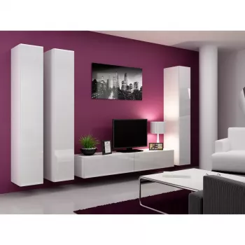 Pie sienas stiprināms uzglabāšanas skapis cama meble VIGO 180 — 1800×400×300 mm, balts/balti spīdīgs