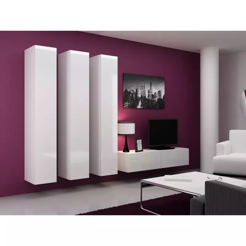 Pie sienas stiprināms uzglabāšanas skapis cama meble VIGO 180 — 1800×400×300 mm, balts/balti spīdīgs