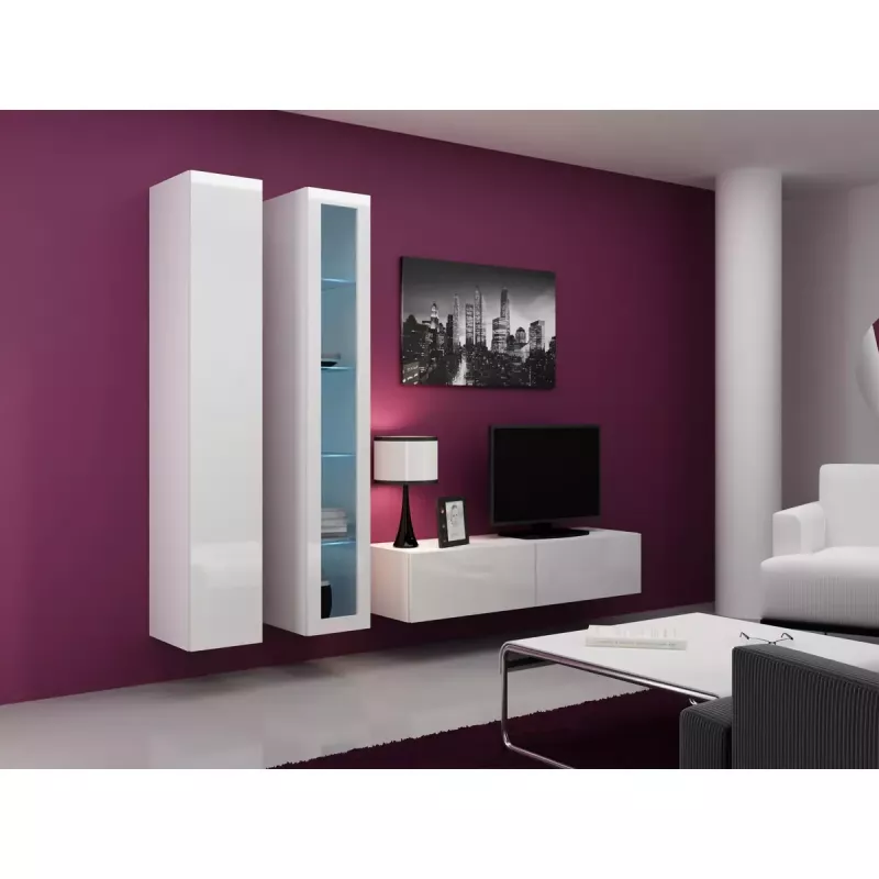 Pie sienas stiprināms uzglabāšanas skapis cama meble VIGO 180 — 1800×400×300 mm, balts/balti spīdīgs