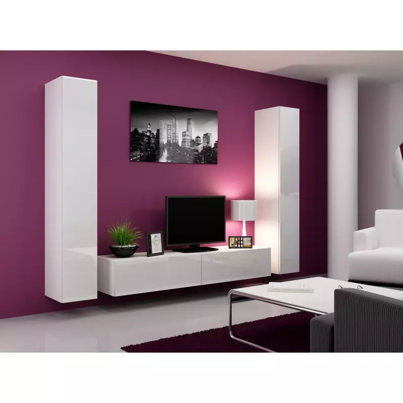Pie sienas stiprināms uzglabāšanas skapis cama meble VIGO 180 — 1800×400×300 mm, balts/balti spīdīgs