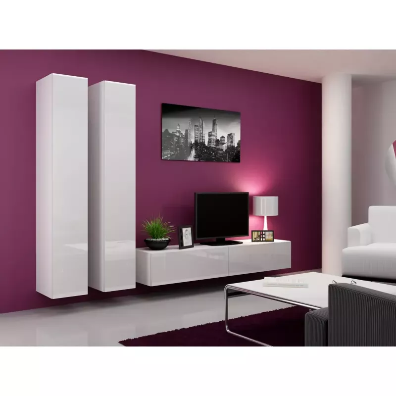 Pie sienas stiprināms uzglabāšanas skapis cama meble VIGO 180 — 1800×400×300 mm, balts/balti spīdīgs