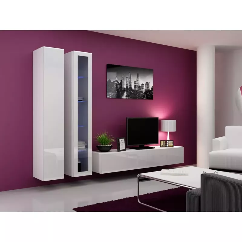 Pie sienas stiprināms uzglabāšanas skapis cama meble VIGO 180 — 1800×400×300 mm, balts/balti spīdīgs