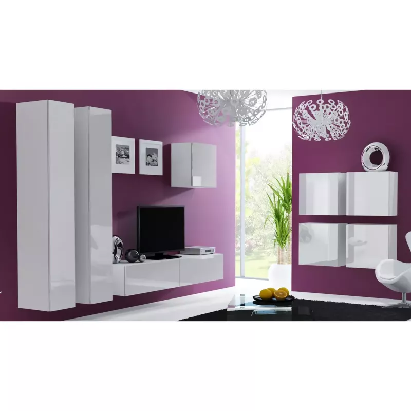 Pie sienas stiprināms uzglabāšanas skapis cama meble VIGO 180 — 1800×400×300 mm, balts/balti spīdīgs