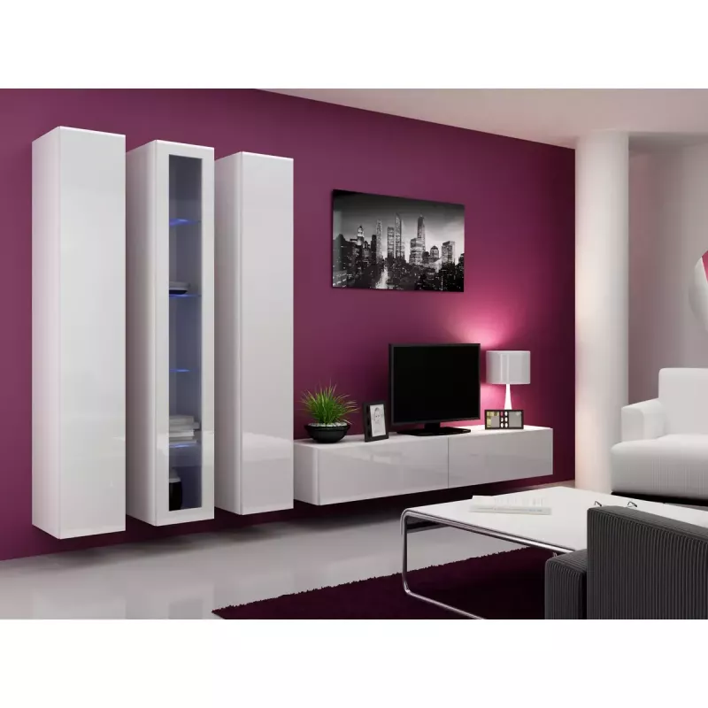 Pie sienas stiprināms uzglabāšanas skapis cama meble VIGO 180 — 1800×400×300 mm, balts/balti spīdīgs