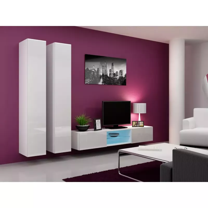 Pie sienas stiprināms uzglabāšanas skapis cama meble VIGO 180 — 1800×400×300 mm, balts/balti spīdīgs