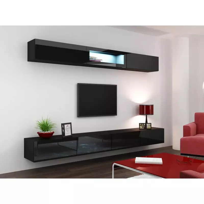 Uzglabāšanas skapis cama meble VIGO 90 — piestiprināms pie sienas, 900×350×320 mm, melns/melns spīdums