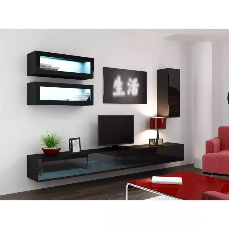 Uzglabāšanas skapis cama meble VIGO 90 — piestiprināms pie sienas, 900×350×320 mm, melns/melns spīdums